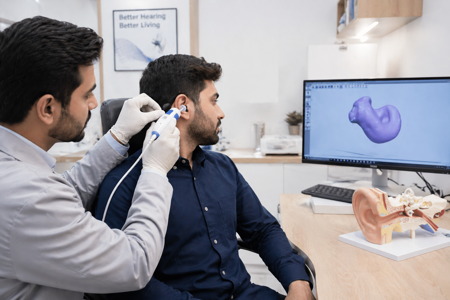 Custom ear impression and ear mould fitting process